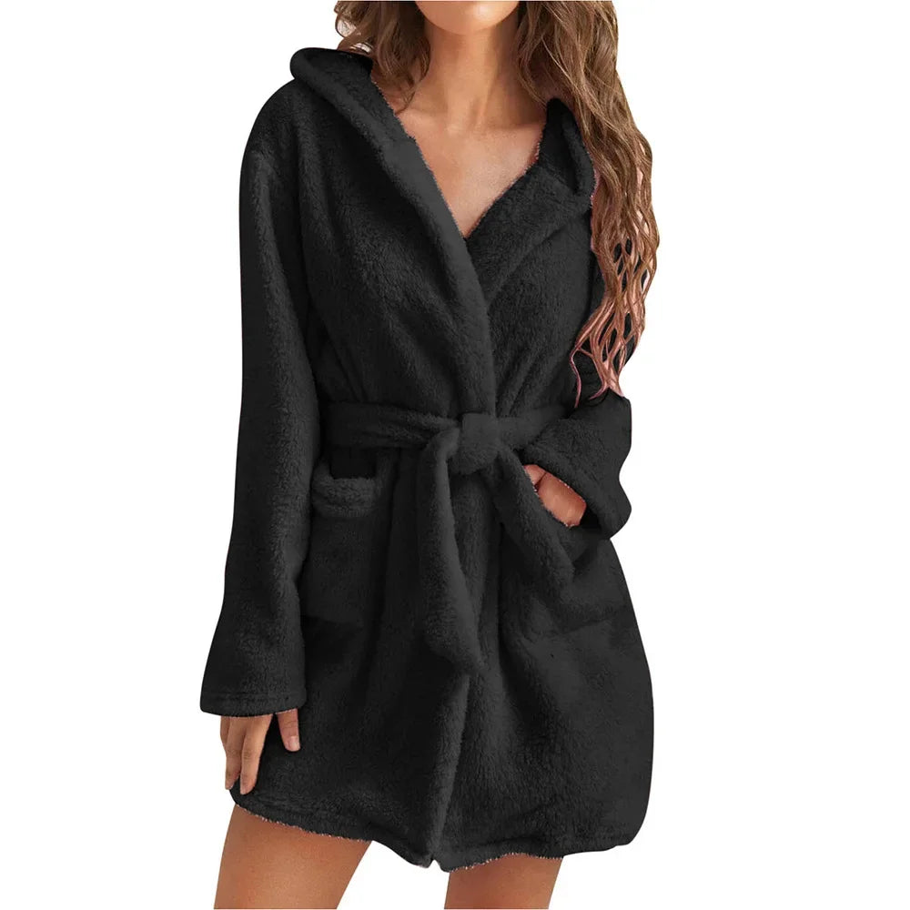 Katoenen Badjas met Capuchon voor Dames Kimono Ochtendjas Lange Mouwen Ceintuur Zachte Huiskleding Wellness | Sulvida