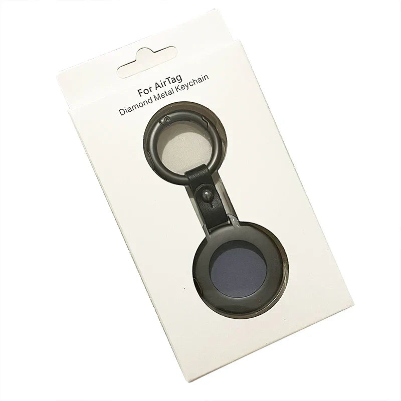 Lederen Sleutelhanger Beschermhoes voor Tracker Zwart Zilver met Metalen Ring Stijlvol Compact Duurzaam | Sulvida