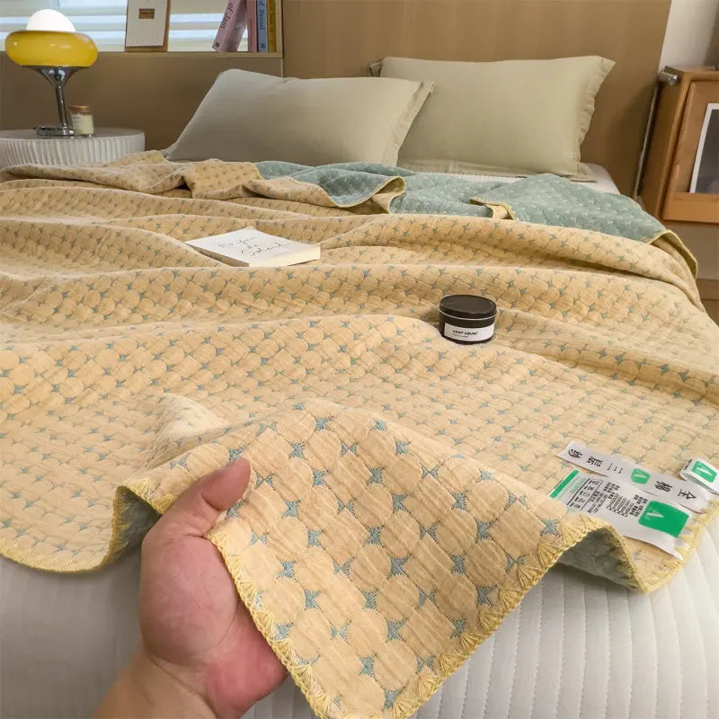 Drielaags Muslin Plaid Katoen Gestreept Lichtgewicht Ademend Zacht Deken Woonkamer Slaapkamer Bed Bank | Sulvida