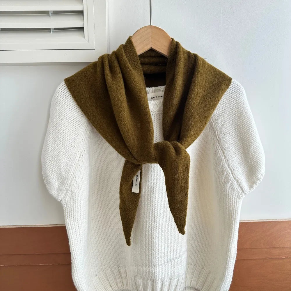 Driehoekige Wintersjaal van Wol voor Dames Gebreide Omslagdoek Effen Hoofddoek Warme Herfst Winter Accessoire | Sulvida