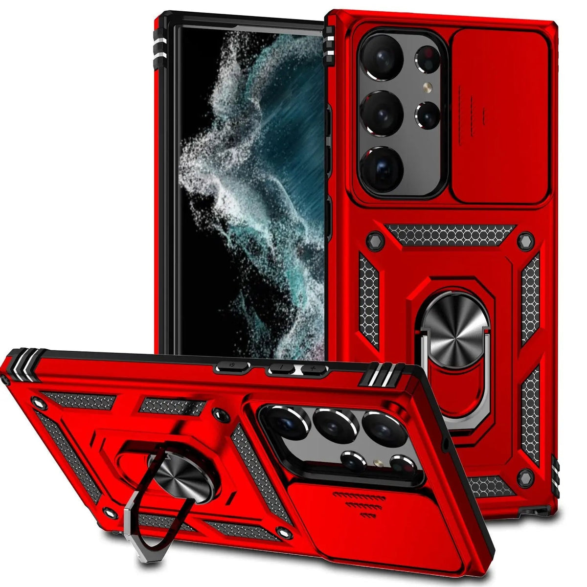 Coque de téléphone avec support et protection des objectifs pour Samsung Galaxy S23 Series, antichoc, en silicone | Sulvida