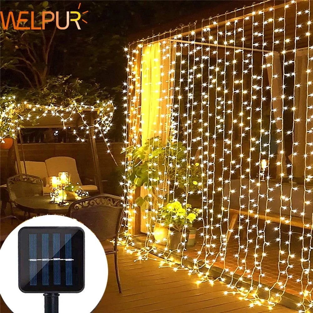Solar Gordijn Licht LED Outdoor Waterdicht 300 leds Garland Decoratie Lichtslingers Yard Kerst Fairy Garland Lichtslingers