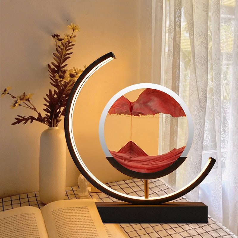LED Tafellamp met Bewegend Zand Glazen Bol 360° Draaibaar Warm Licht Decoratief Modern Design Sfeerlamp | Sulvida