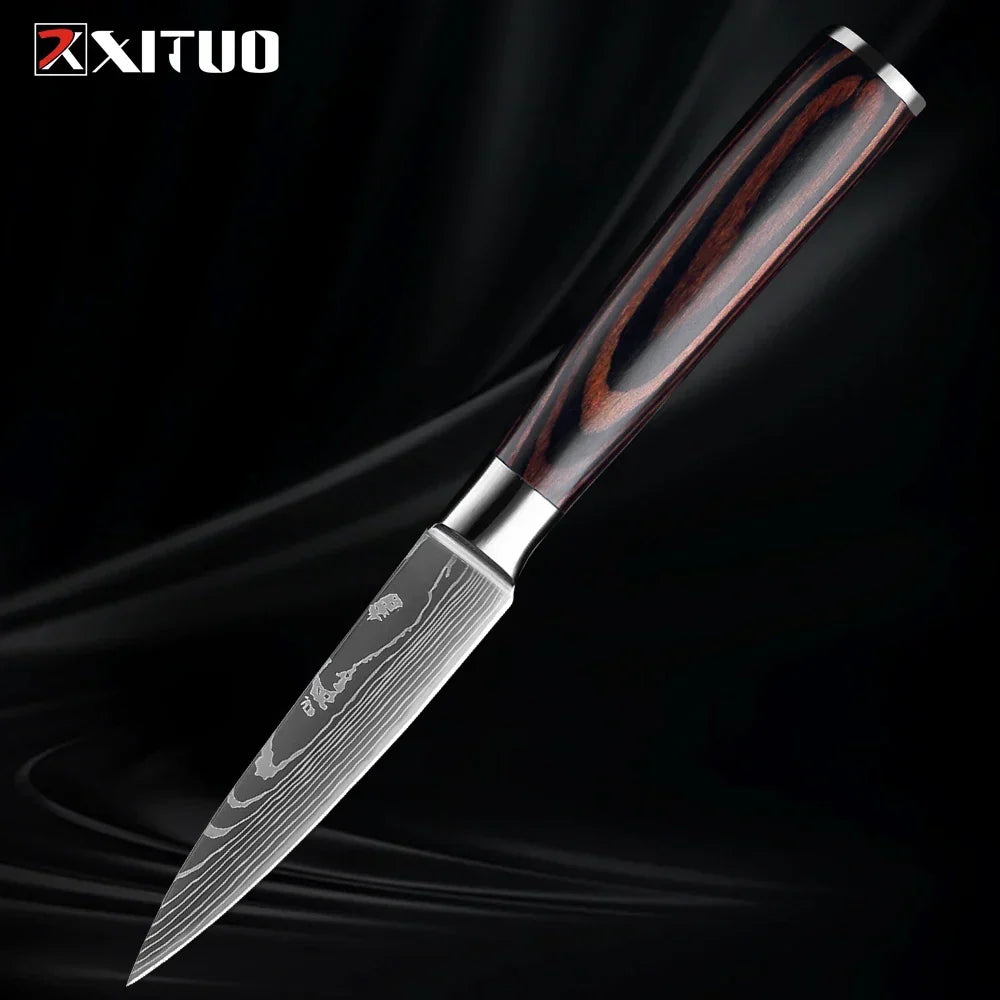 Collection de couteaux en acier inoxydable, 1 à 9 pièces, manche en bois, couteau de chef, couteau à légumes, couteau de cuisine universel professionnel | Sulvida