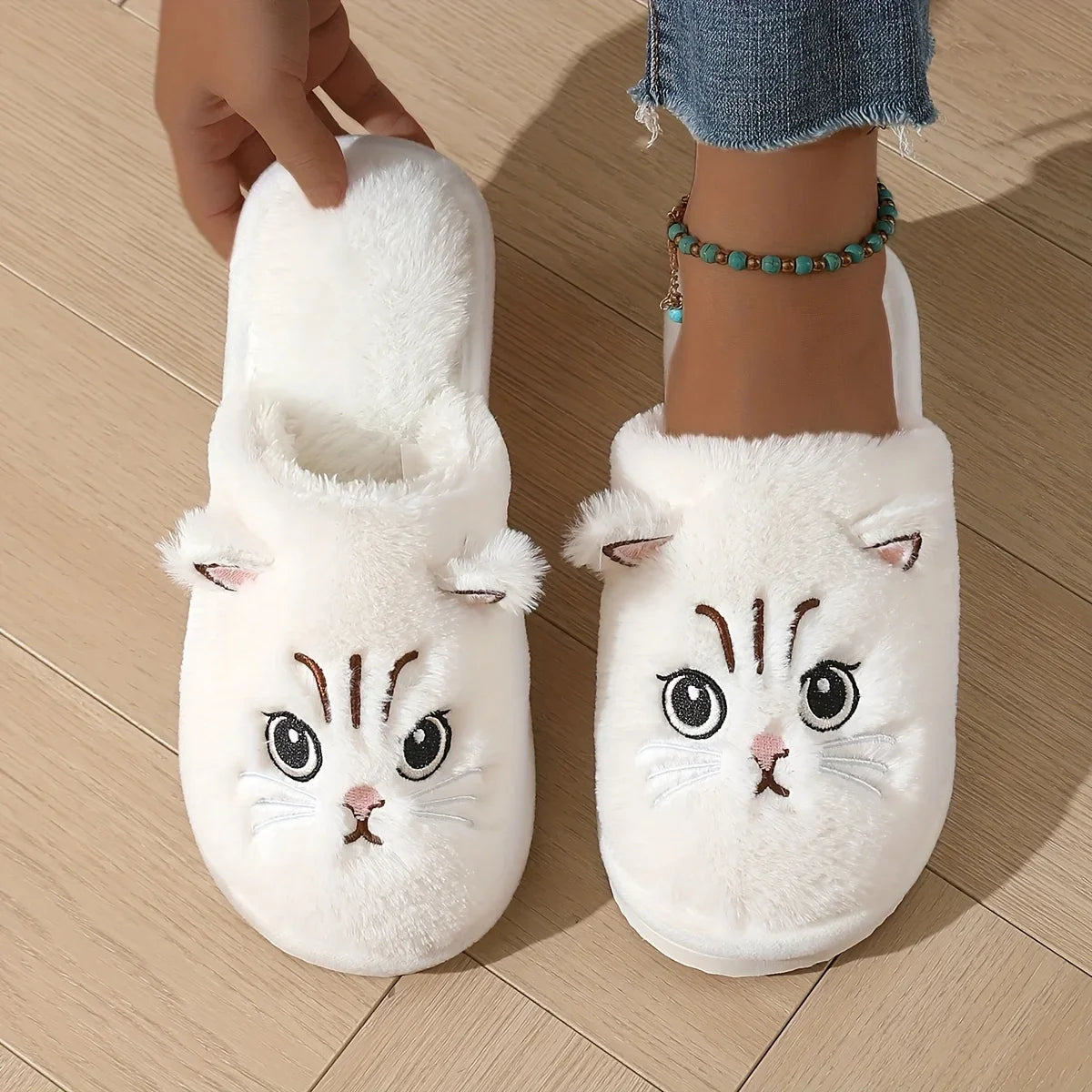 Dames Pluche Pantoffels met Kattenmotief Winter Huisschoenen Warme Instappers Antislip Binnenschoenen | Sulvida