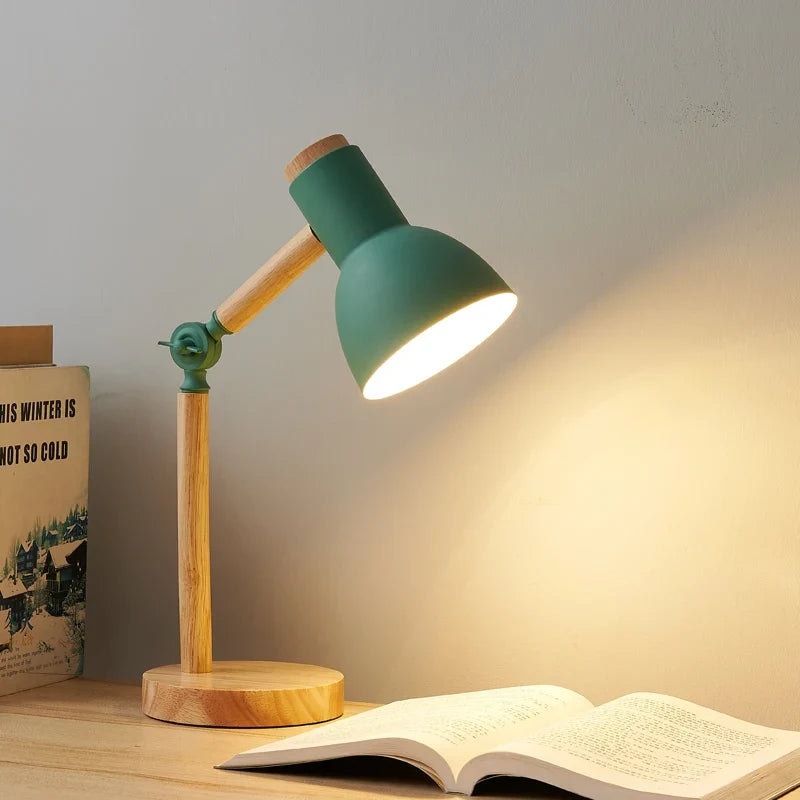 Houten Bureaulamp Verstelbaar Scandinavisch Design Metalen Kap Leeslamp Studeer Sfeerlicht Werkplek Tafel | Sulvida