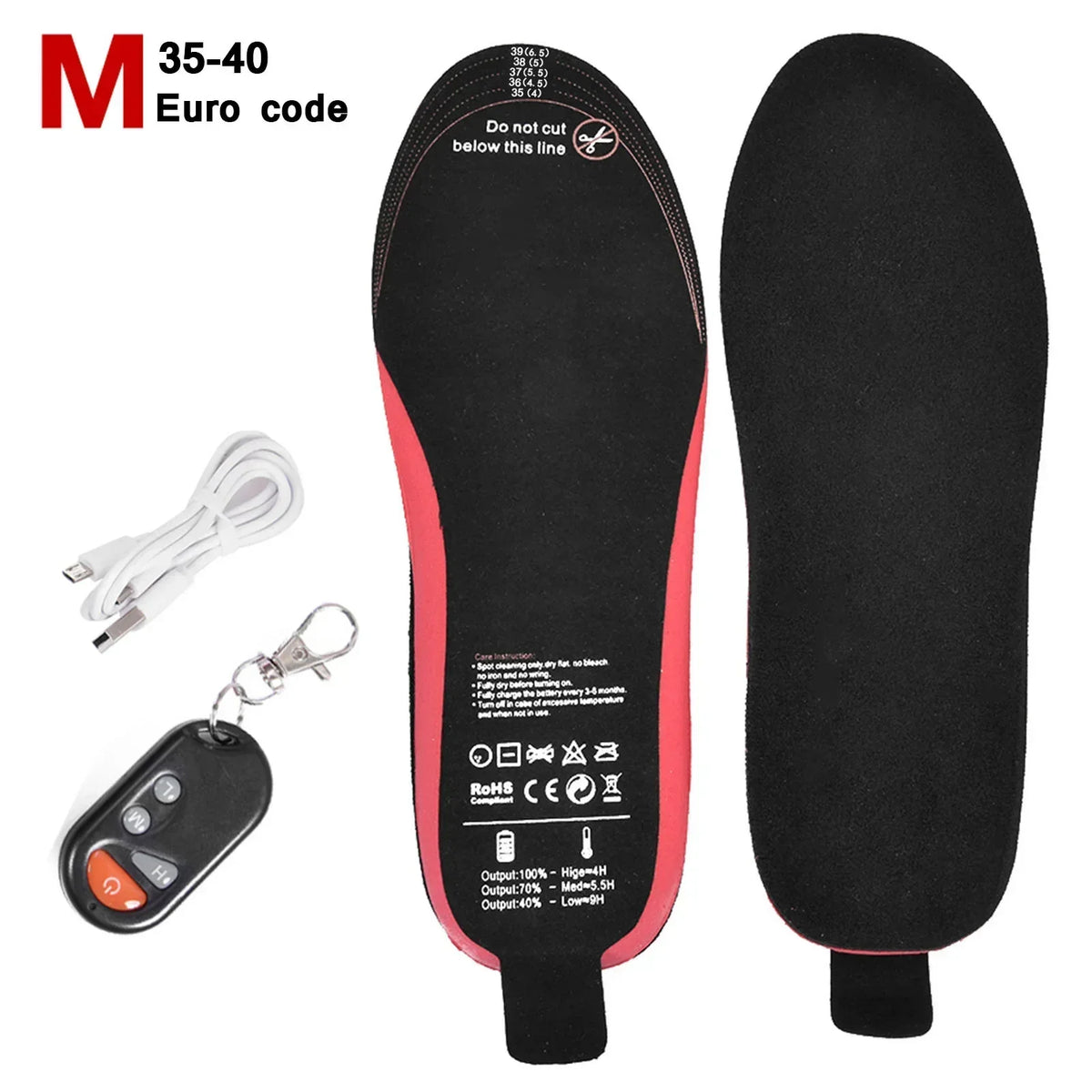 Verwarmde inlegzolen oplaadbaar met afstandsbediening 3 warmtestanden voor winter outdoor wandelen ski | Sulvida