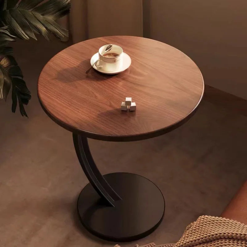 Compacte bijzettafel met stalen frame en houten blad voor woonkamer slaapkamer hoektafel nachtkastje | Sulvida