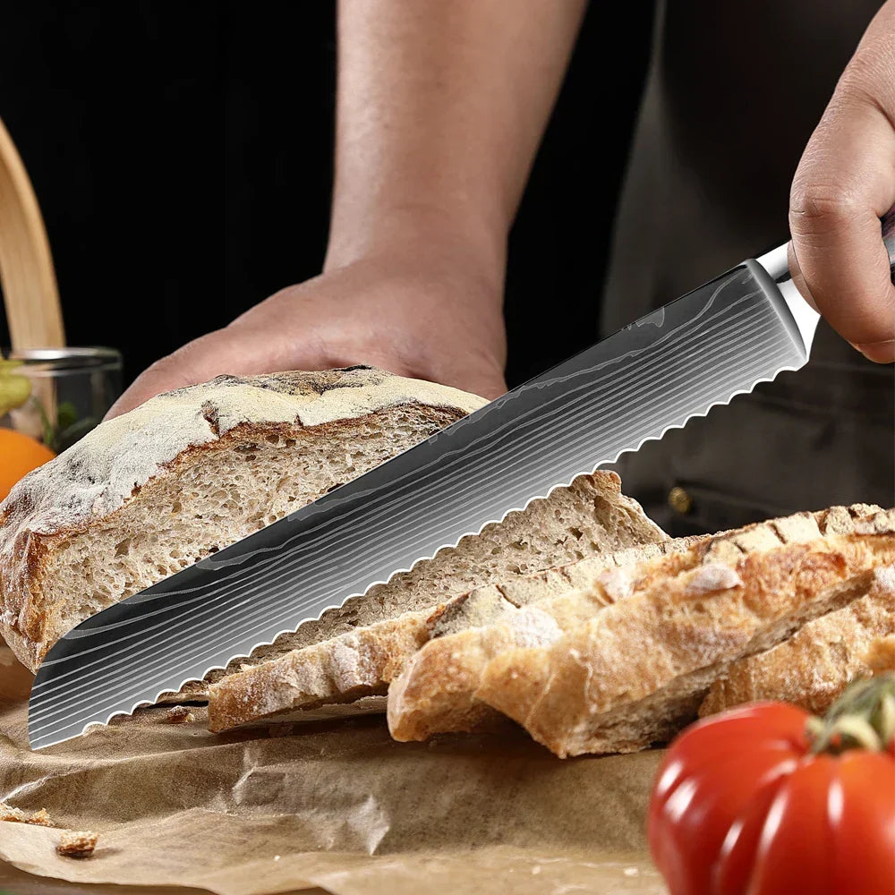 Collection de couteaux en acier inoxydable, 1 à 9 pièces, manche en bois, couteau de chef, couteau à légumes, couteau de cuisine universel professionnel | Sulvida