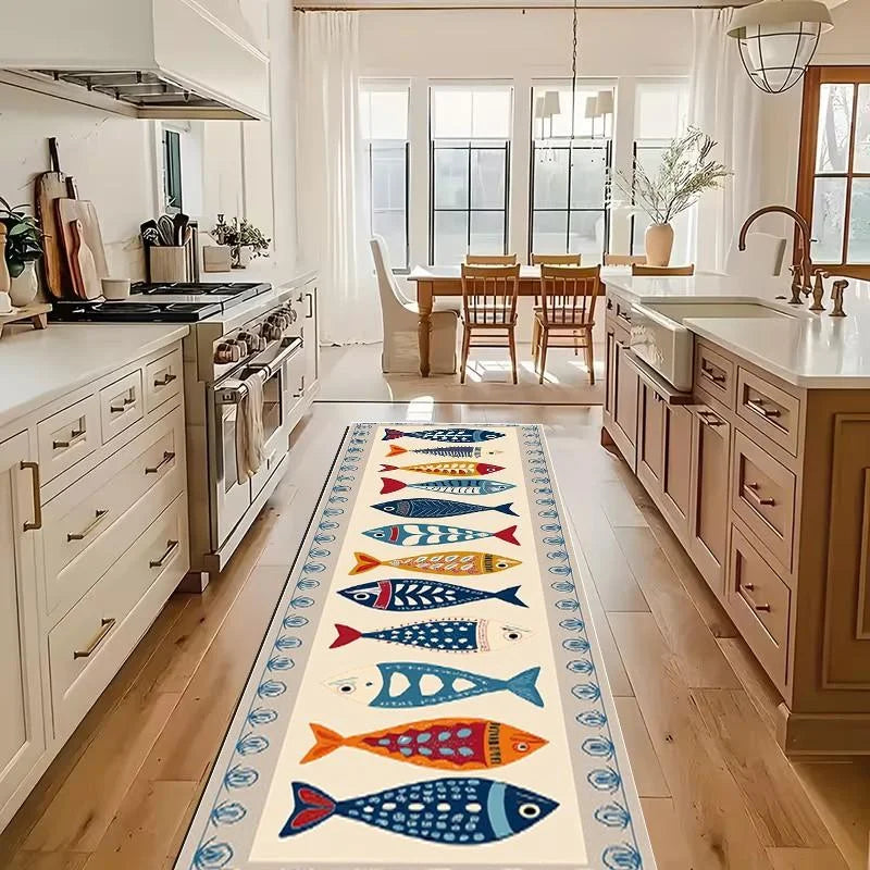 Gangloper met Vissenprint - Antislip Vloerkleed voor Hal Keuken Gang - Wasbaar Polyester 60-300cm Looploper | Sulvida