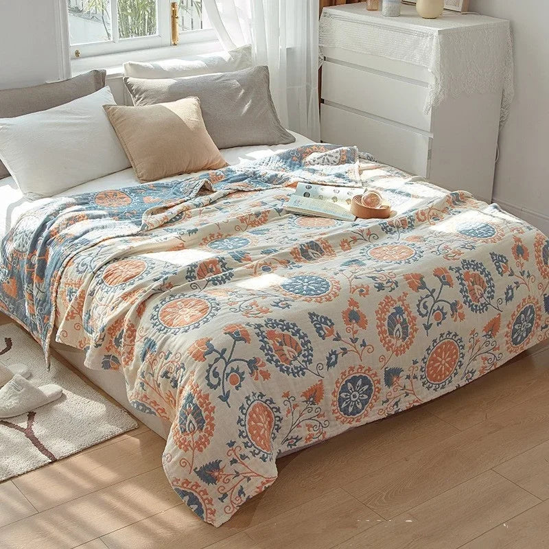 Plaid en coton tissé à motif jacquard, respirant et léger, couverture d’été pour canapé, banquette, lit, voyage et extérieur | Sulvida