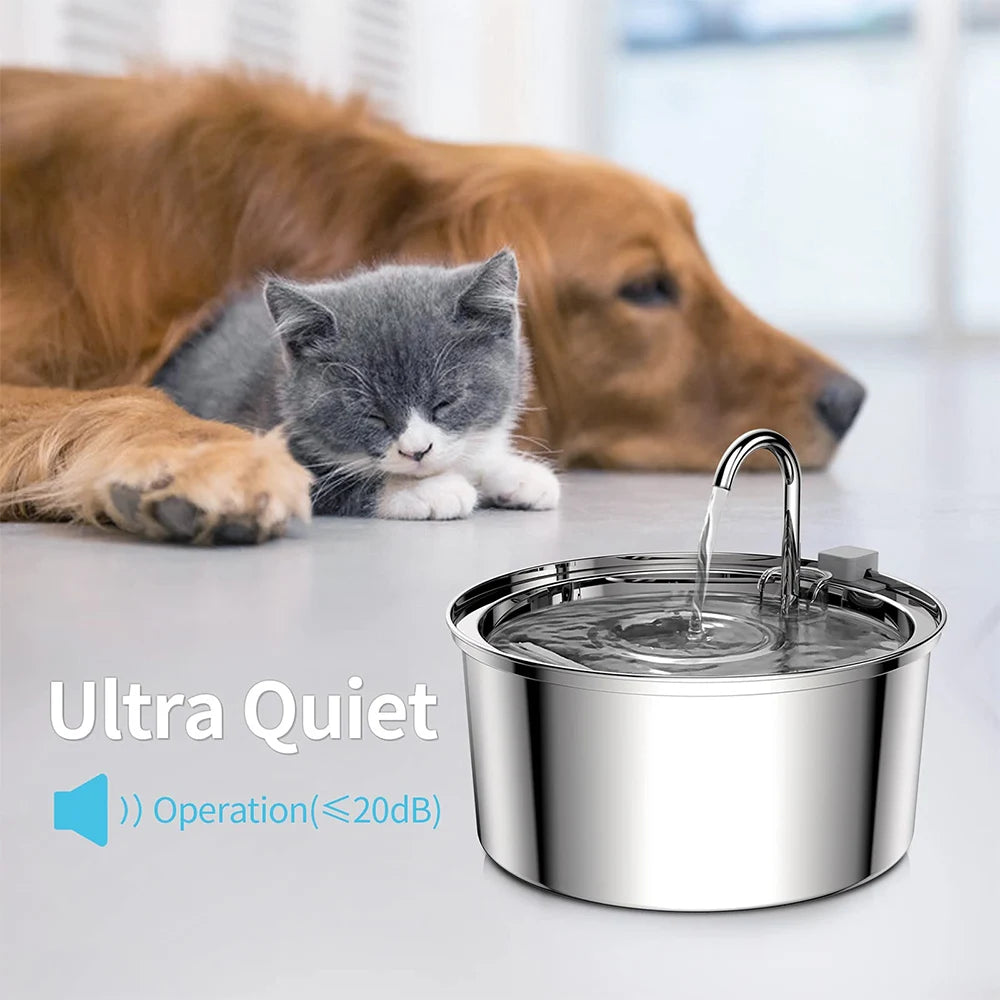 Automatische Drinkfontein voor Huisdieren RVS 3L USB Waterstroomfontein Kat Hond Stil met Filter Circulatie | Sulvida