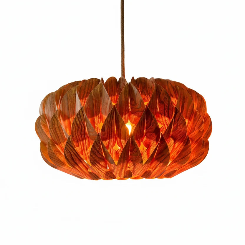 Houten hanglamp essenhout fineer cilindervorm slaapkamer eetkamer woonkamer warm licht sfeerverlichting | Sulvida