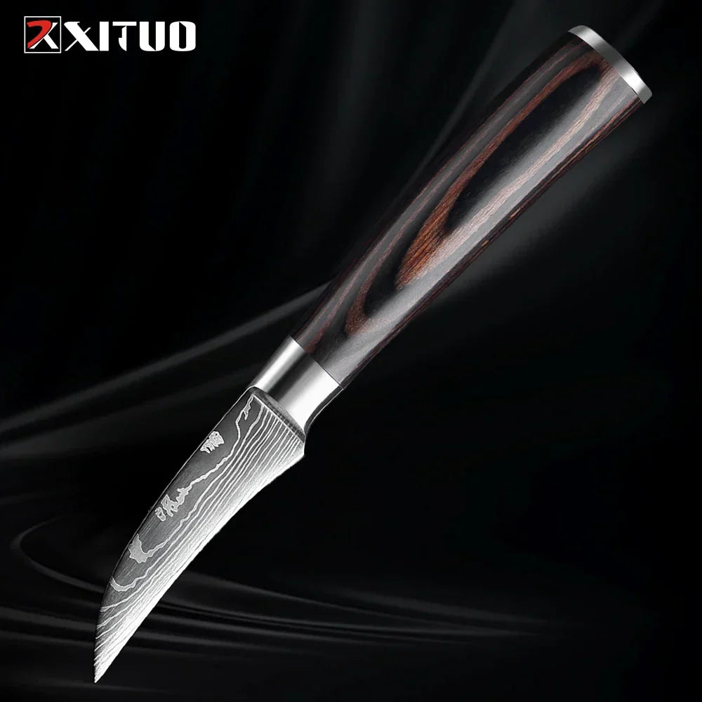 Collection de couteaux en acier inoxydable, 1 à 9 pièces, manche en bois, couteau de chef, couteau à légumes, couteau de cuisine universel professionnel | Sulvida