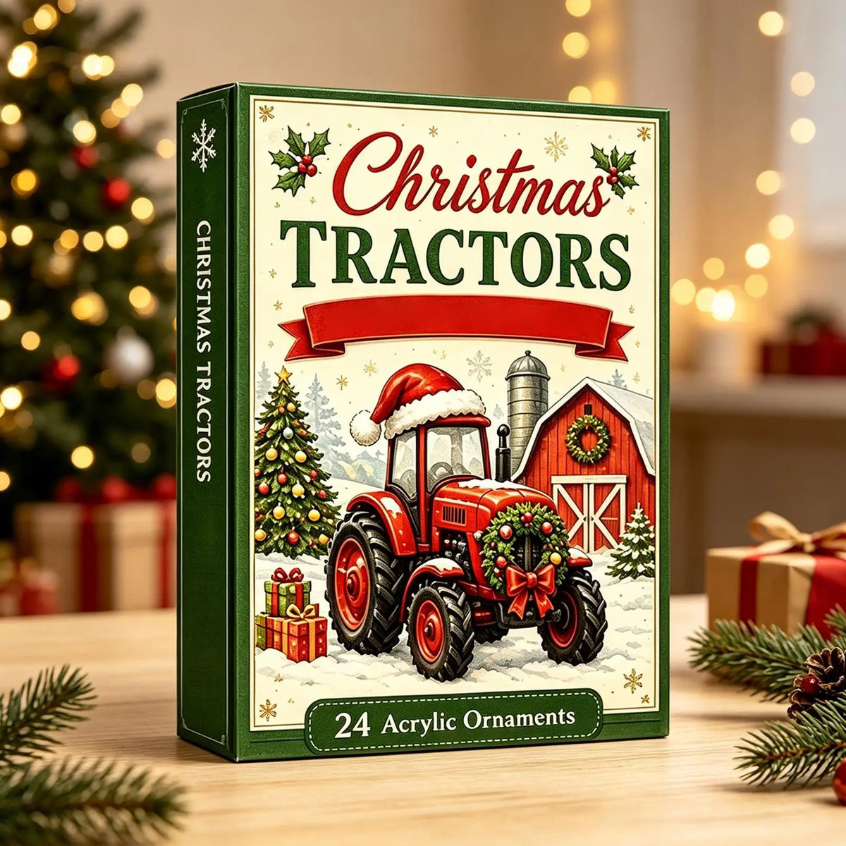 Kerstcountdown Kalender met Tractor Acryl Ornamenten 24 Dagen Aftellen Decoratie Boerderij Thema Kerstversiering | Sulvida