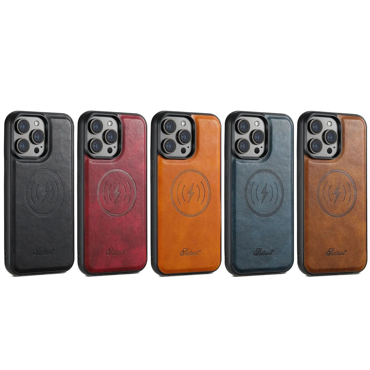 Étui de luxe avec portefeuille pour iPhone 15 en similicuir, marron noir bleu rouge kaki, Pro Max Plus | Sulvida