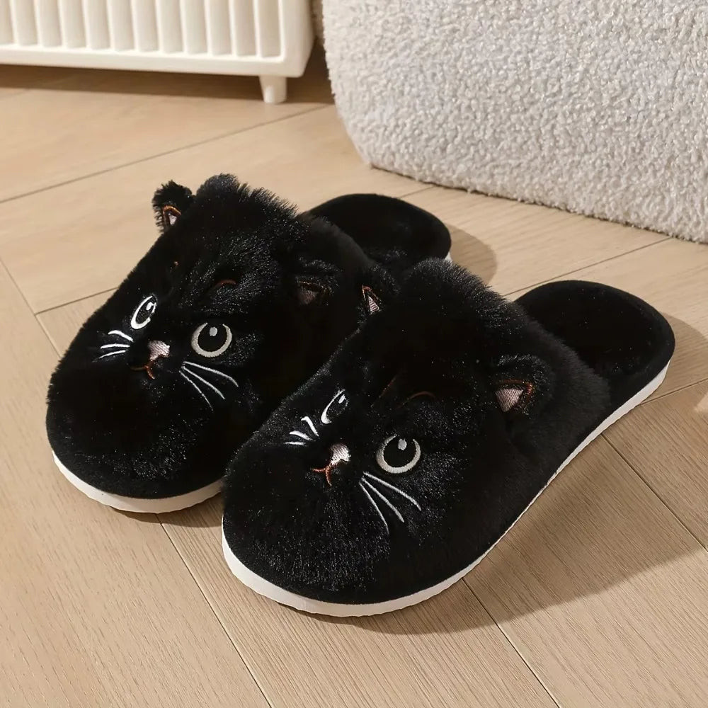 Dames Pluche Pantoffels met Kattenmotief Winter Huisschoenen Warme Instappers Antislip Binnenschoenen | Sulvida