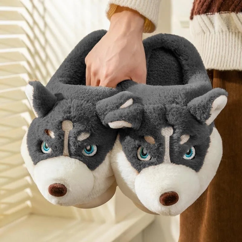 Pluche Huskypantoffels Binnenhuis Warme Dierenslippers Comfortabel Zacht Antislip Huisschoenen Thuis | Sulvida
