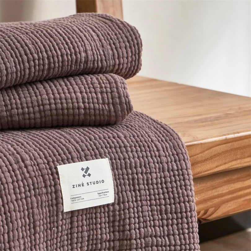 Zeslaags Katoenen Plaid met Franjes 130x170 en 200x230 Decoratief Woonplaid Mousseline Textiel Bankdeken | Sulvida