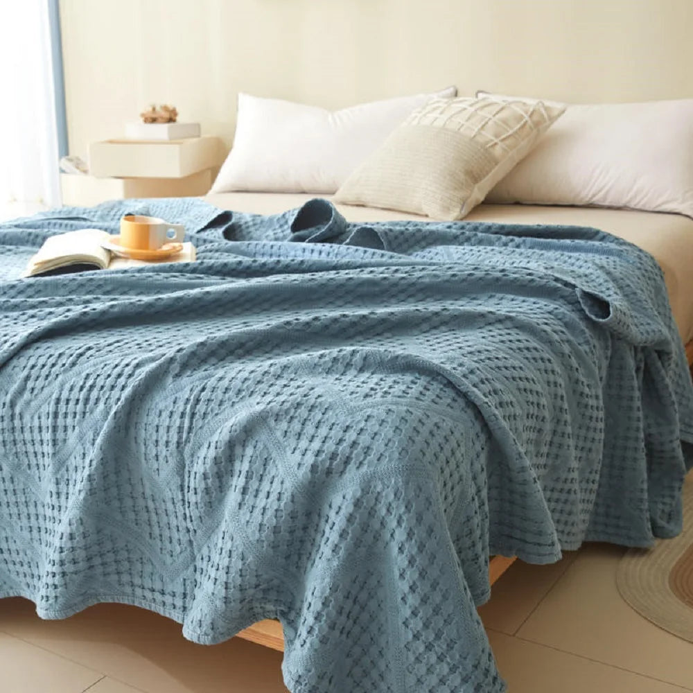 Katoenen Deken Muslin Gewafeld 100x150 tot 200x230 cm Geweven Luchtig Plaid Bedsprei Zomer Bank Slaapkamer | Sulvida