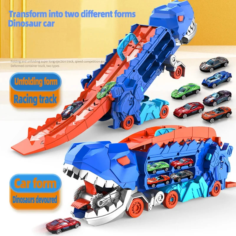 Transformerende Dinosaurus Speelset met Racebaan en Auto's – Robuust ABS Speelgoed voor Actie & Avontuur | Sulvida
