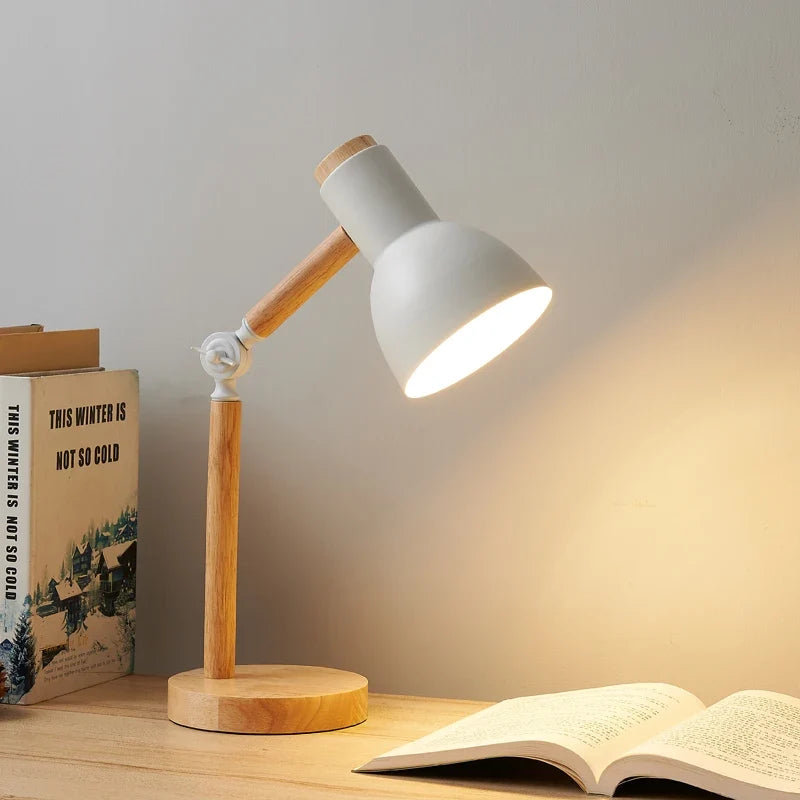 Houten Bureaulamp Verstelbaar Scandinavisch Design Metalen Kap Leeslamp Studeer Sfeerlicht Werkplek Tafel | Sulvida