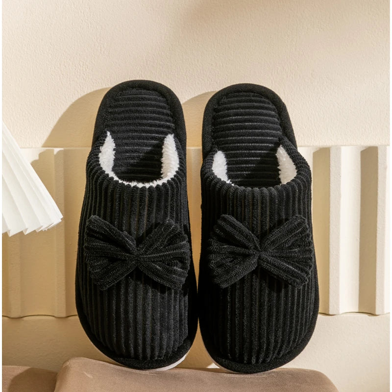 Dames Pantoffels met Strikdetail Zachte Gevoerde Huisslippers Binnenschoenen Herfst Winter Warmte Comfort | Sulvida