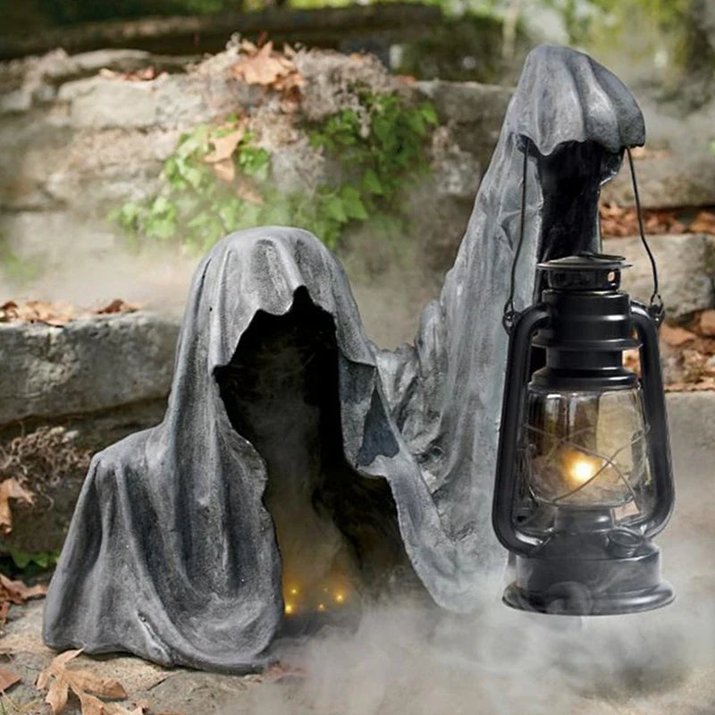 Décoration de jardin d’Halloween représentant la Faucheuse avec une lanterne, figurine effrayante résistante aux intempéries pour le jardin et la terrasse | Sulvida