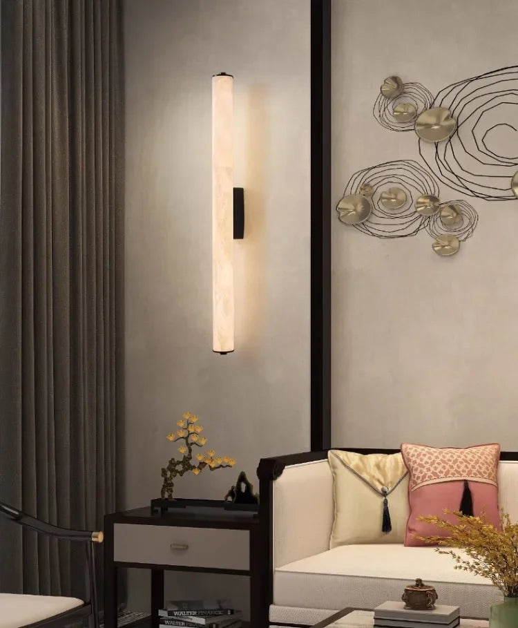 Marmeren wandlamp LED met koperen body 40-80 cm design interieurverlichting voor woonkamer slaapkamer | Sulvida