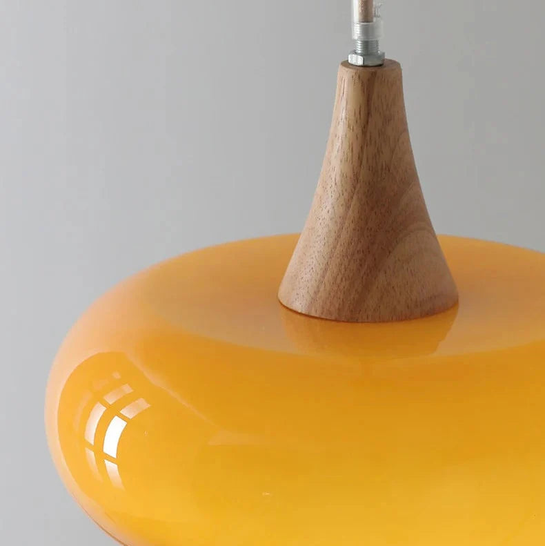Glazen hanglamp met houten lijst voor eetkamer woonkamer slaapkamer modern sfeerverlichting warm licht | Sulvida