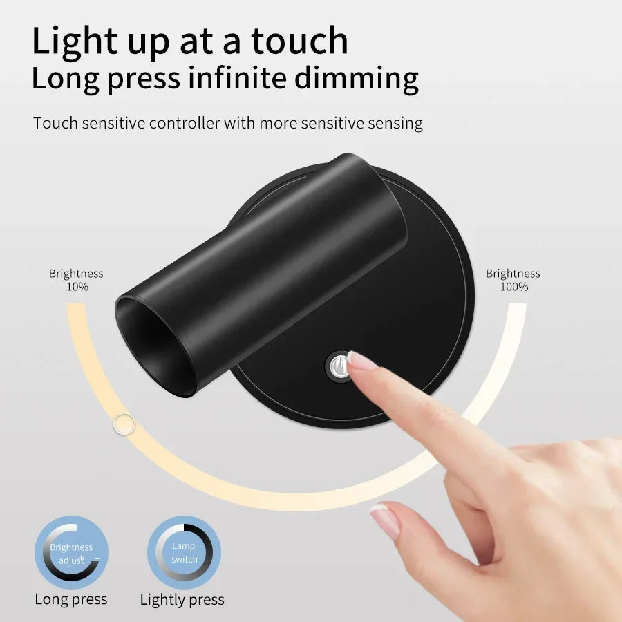 Oplaadbare LED-wandspot Draadloos Magnetisch 360° Draaibaar Dimbaar Touch Bedlampje Leeslamp Nachtlamp | Sulvida