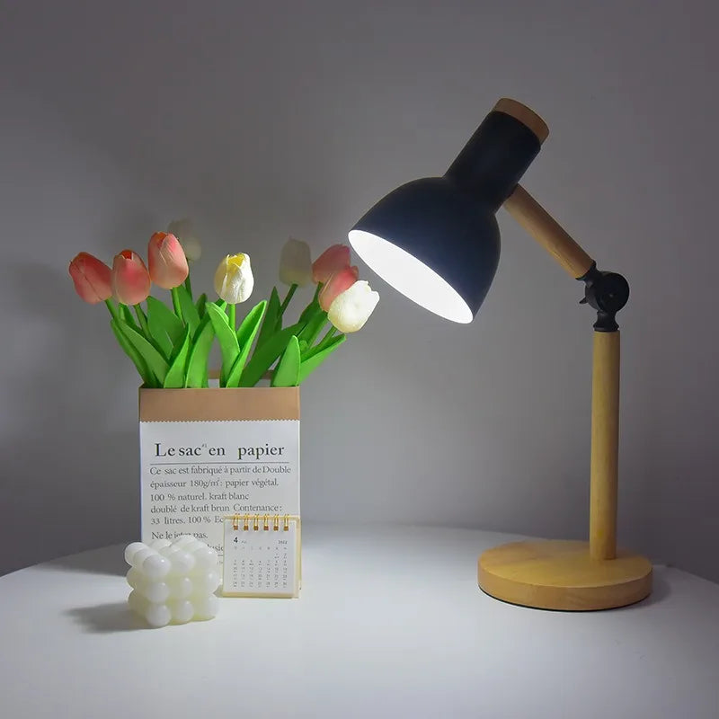 Houten Bureaulamp Verstelbaar Scandinavisch Design Metalen Kap Leeslamp Studeer Sfeerlicht Werkplek Tafel | Sulvida
