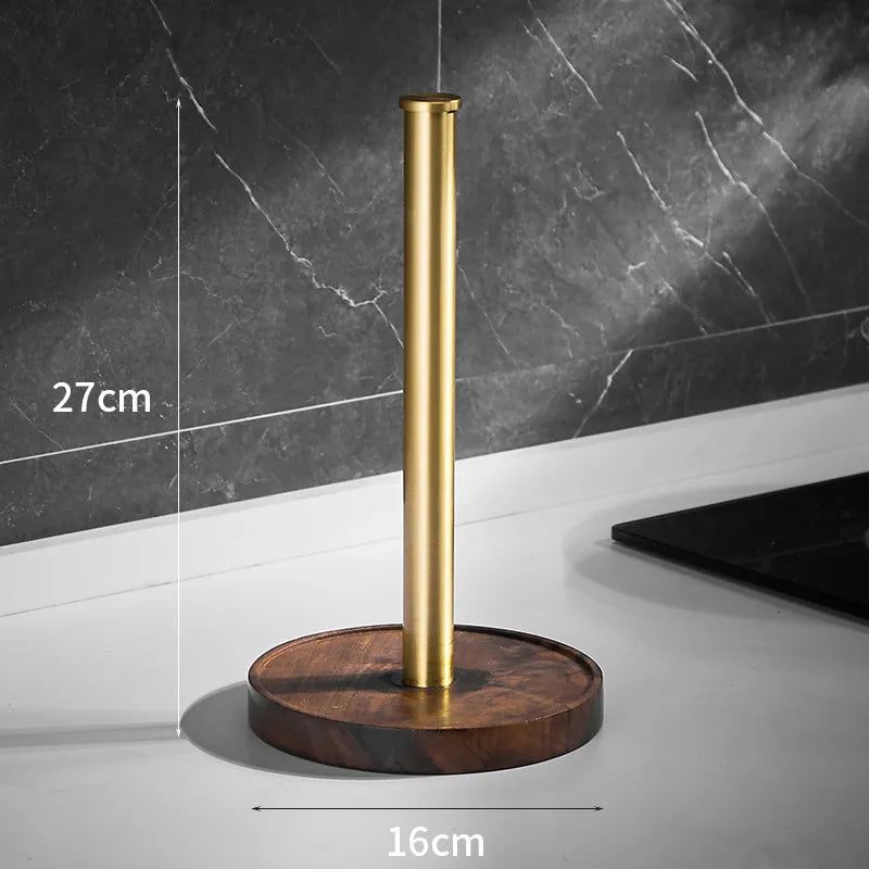 Keukenrolhouder Notenhout Geborsteld Messing Staand Design Handdoekhouder Keukenaccessoire Luxe Keuken | Sulvida