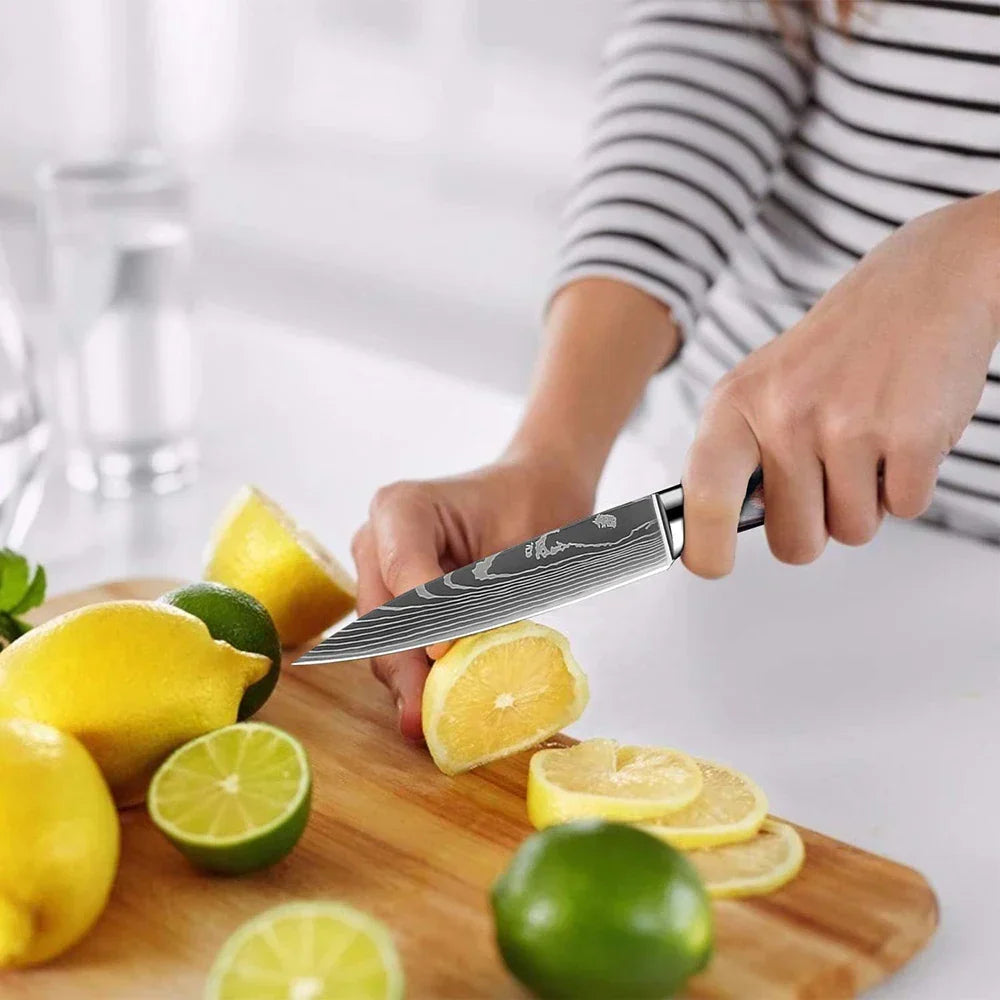 Collection de couteaux en acier inoxydable, 1 à 9 pièces, manche en bois, couteau de chef, couteau à légumes, couteau de cuisine universel professionnel | Sulvida