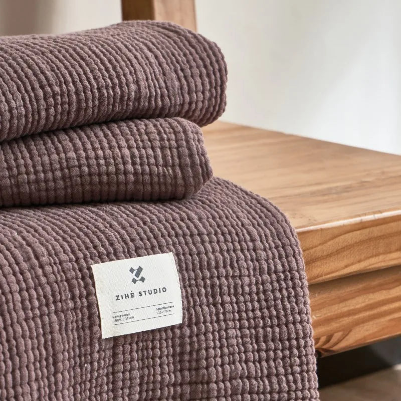 Katoenen Plaid met Kwastjes Vierlaags Gaasweefsel Effen Bankdeken Decoratief Gebreid voor Woonkamer Bank | Sulvida