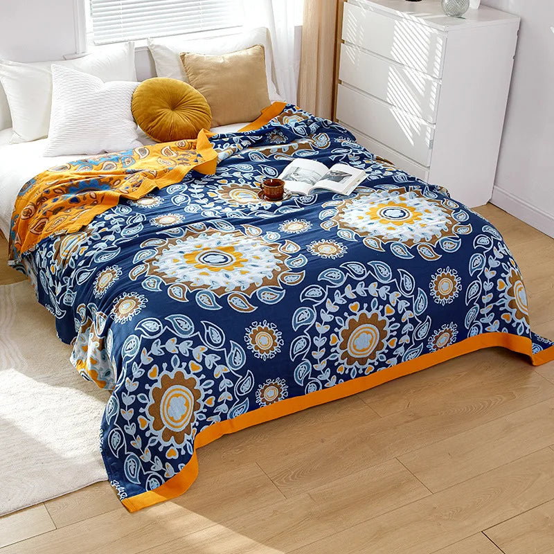 Couverture d’été en coton mousseline pour lit double, couvre-lit à motif floral en gaze de coton, léger et fin | Sulvida