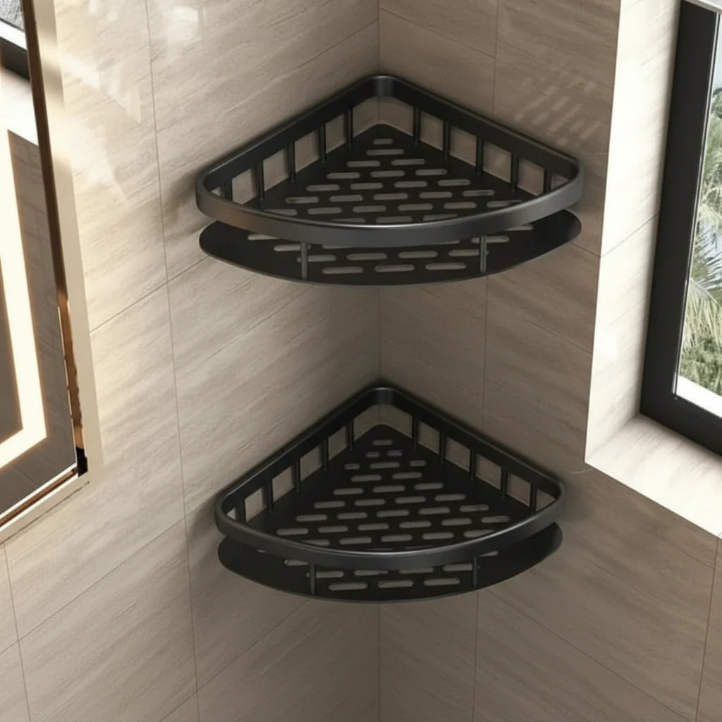 Zelfklevend Badkamerplankje Driehoekig Rechthoekig zonder Boren Wandplank Opbergruimte Douche Bad Hoek | Sulvida