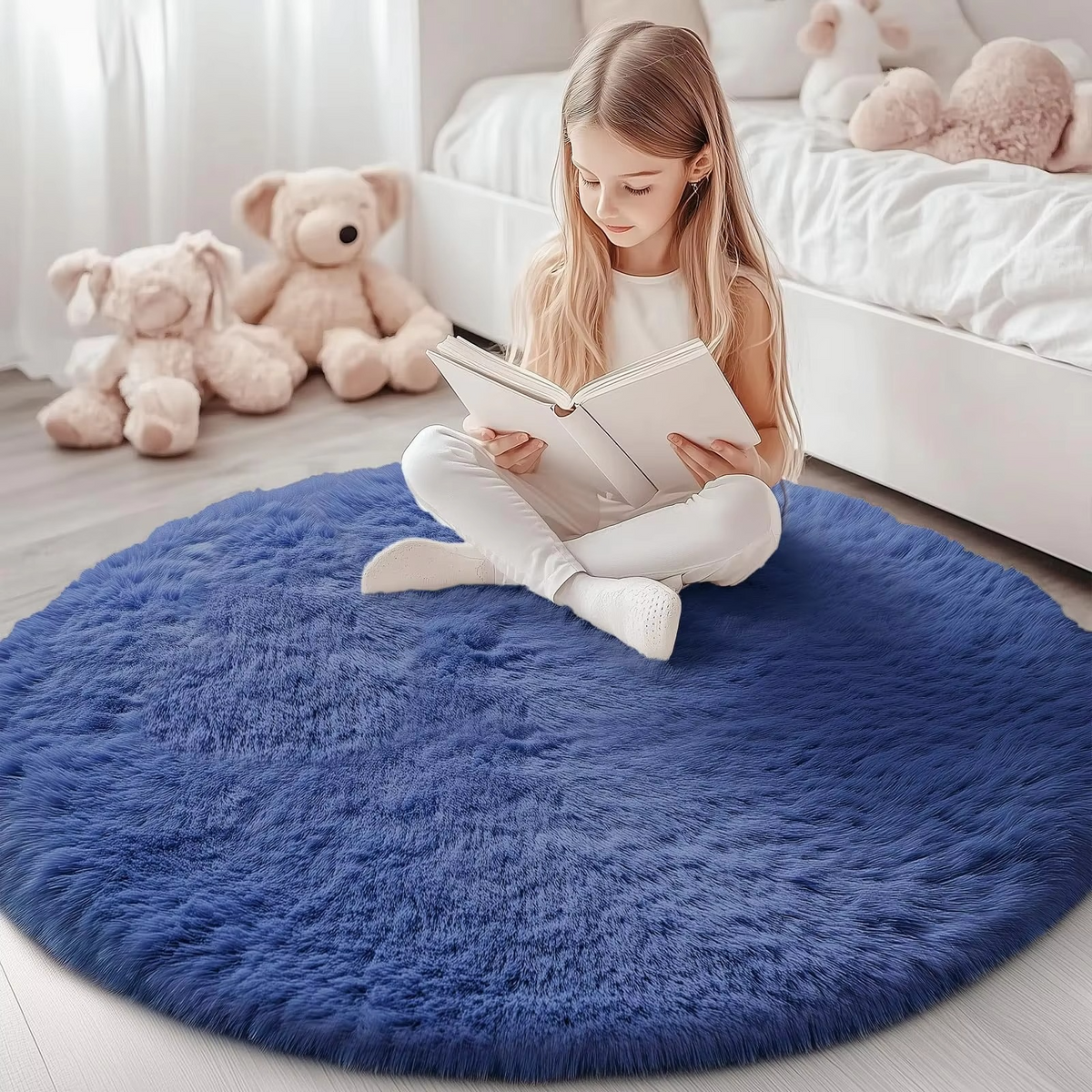 Ronde Shaggy Hoogpooltapijt Ø150cm Zacht Vloerkleed Antislip Woonkamer Slaapkamer Kinderkamer Decoratie | Sulvida