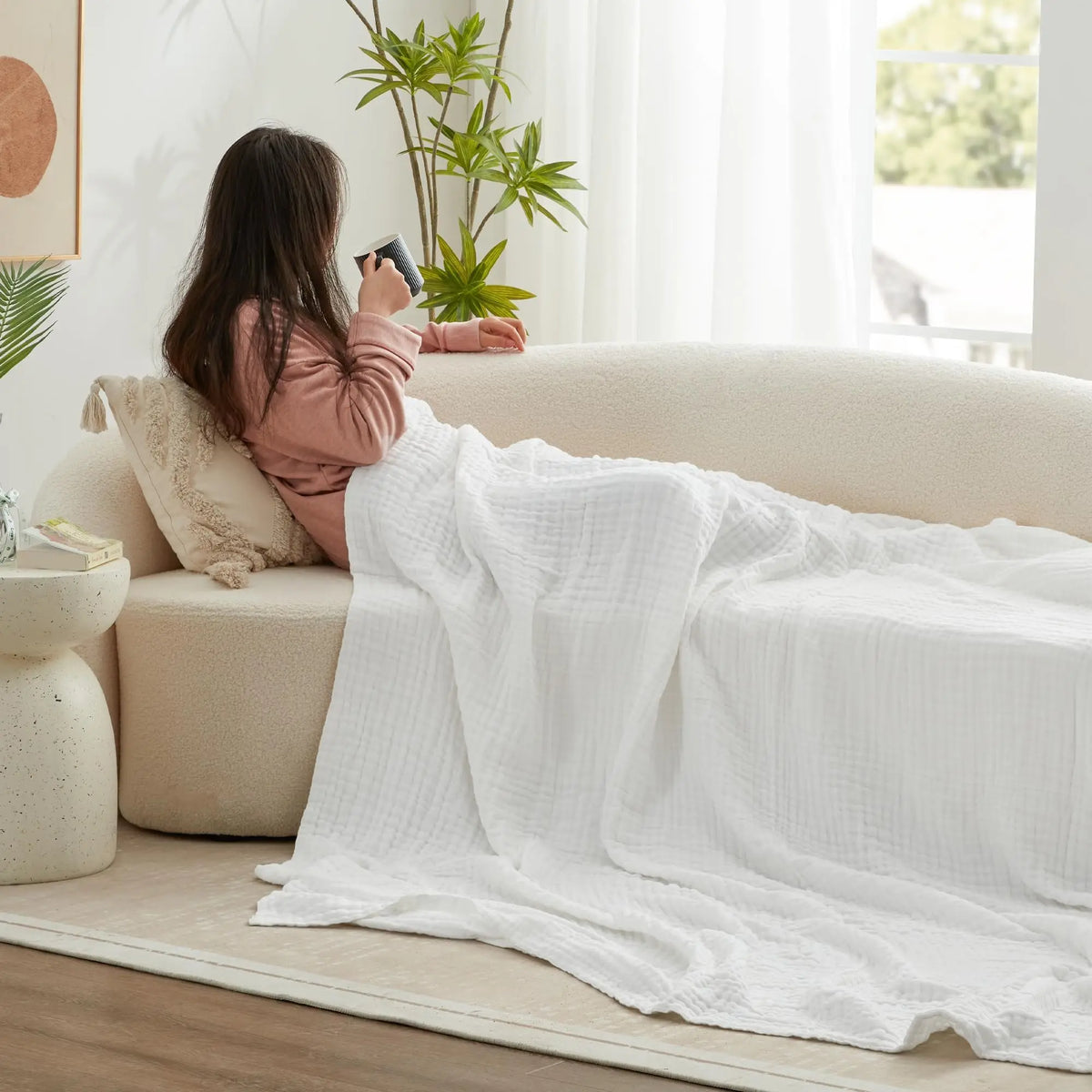 Mousseline Deken 6-Laags Katoen Zacht Ademend voor Bank Sofa Bed Wieg Reis Lichtgewicht Warm Gezellig Plaid | Sulvida