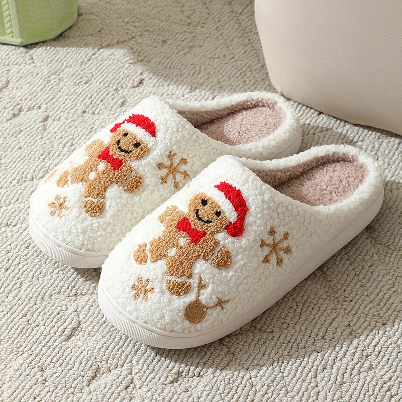 Huisslippers Peperkoek Motief Zachte Pluche Binnenschoenen Winterwarm Dames Heren Unisex Kerstcadeau | Sulvida