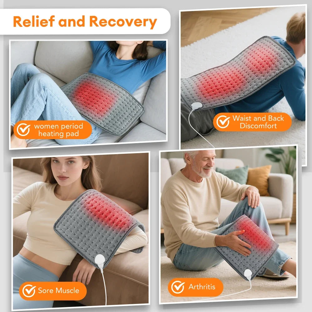 Elektrische Verwarmingsmat Grijs 60x30cm 9 Standen Timer Lichaam Rug Benen Warmtepad Fluweelzacht Verwarming | Sulvida