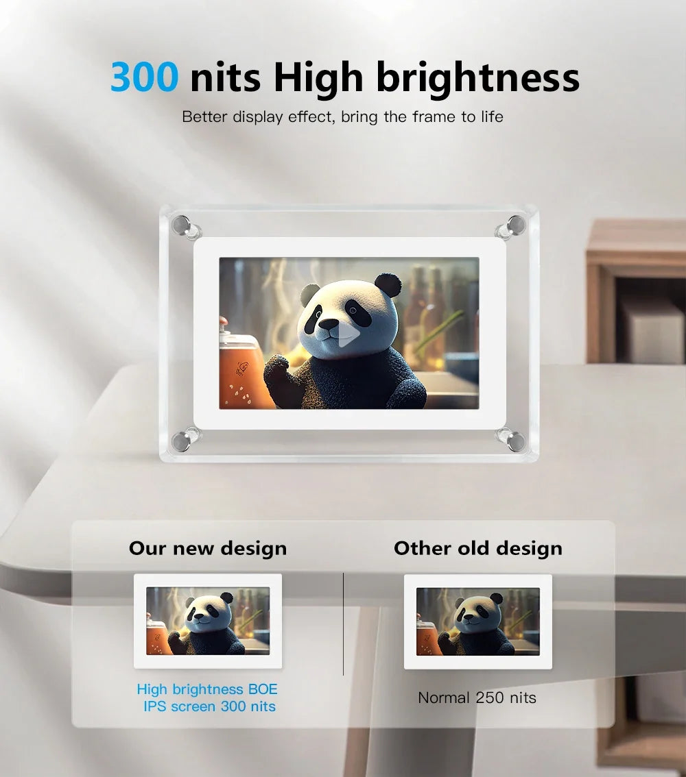 Digitale fotolijst acryl draadloos 12,7 cm IPS scherm oplaadbaar batterij foto video muziekweergave helder display | Sulvida