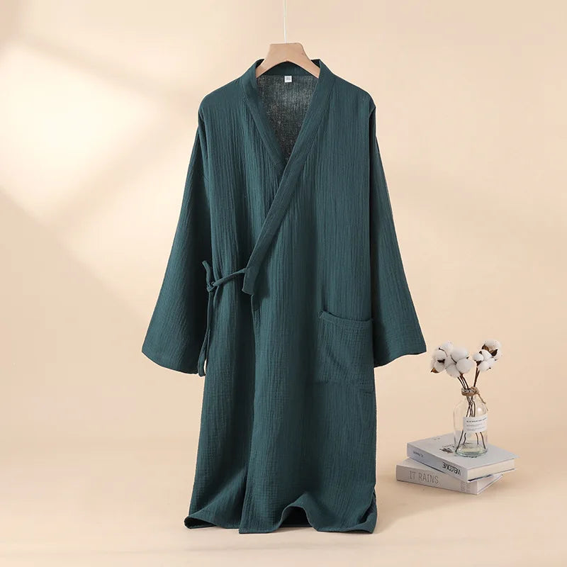 Katoenen Kimono Badjas Licht Luchtig Ochtendjas Unisex Dames Heren Huiskleding Wellness Spa Sauna Thuis | Sulvida