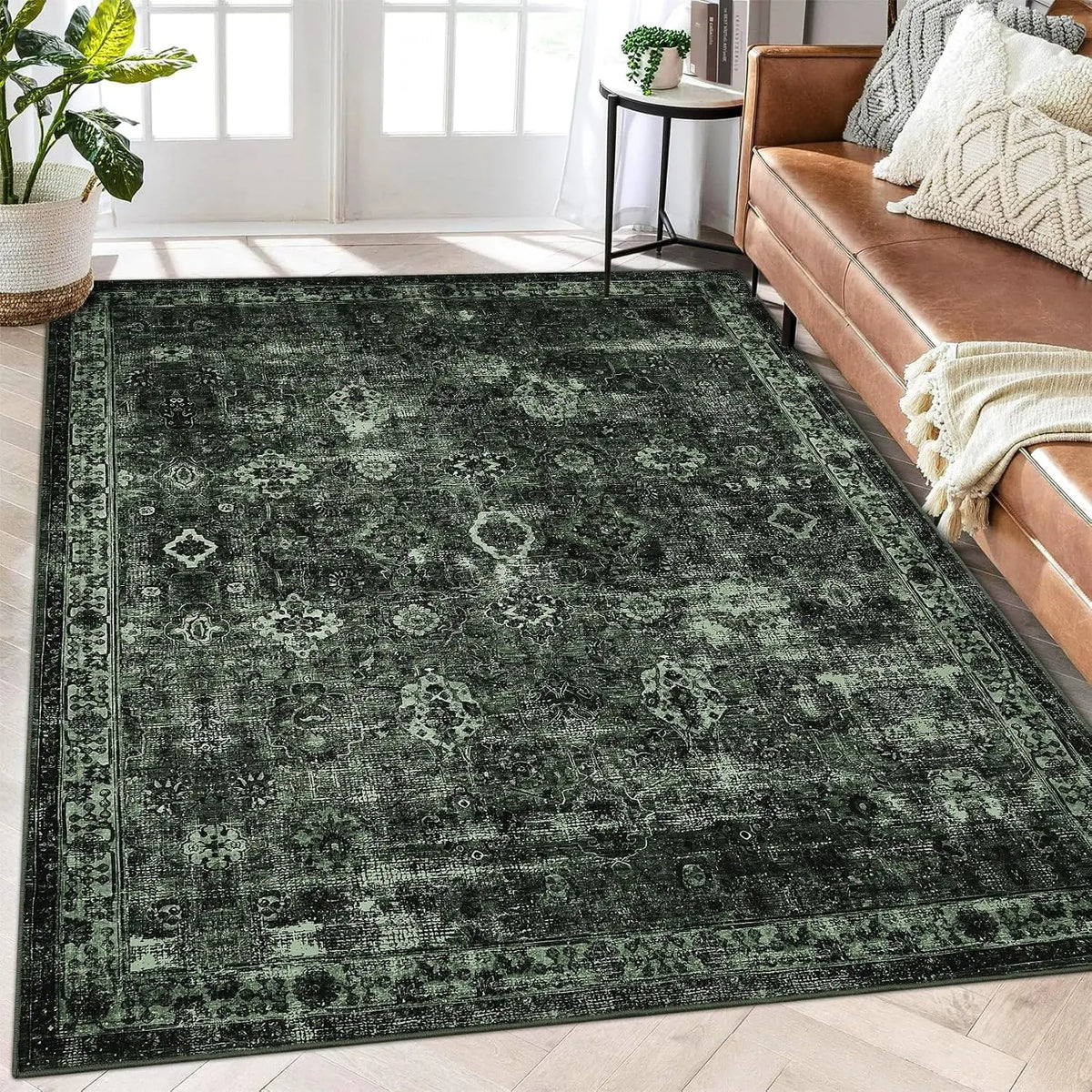 Vintage vloerkleed met korte pool grijs wasmachinebestendig antislip loopmat voor keuken hal en slaapkamer | Sulvida