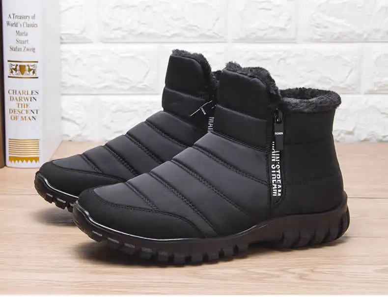Gevoerde Winterlaarzen Heren met Rits Waterdicht Zwart Bruin Blauw Sneeuw Enkelboots Platform Outdoor | Sulvida