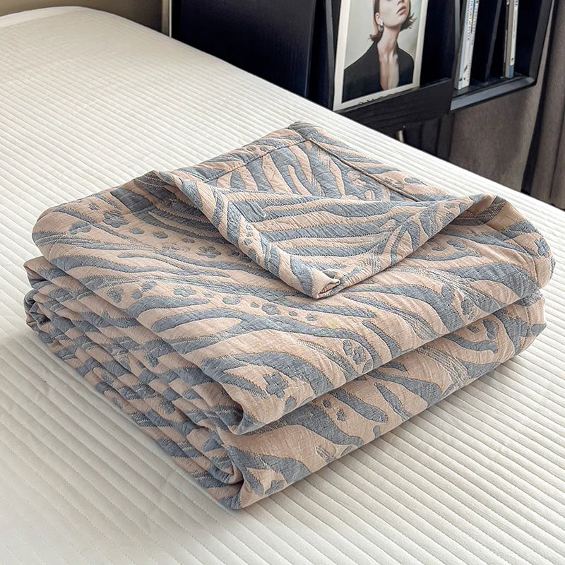 Drielaags Muslin Plaid Katoen Gestreept Lichtgewicht Ademend Zacht Deken Woonkamer Slaapkamer Bed Bank | Sulvida