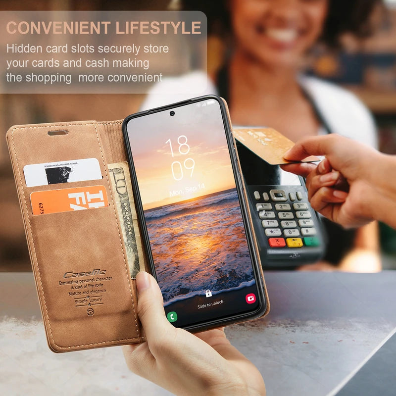 Étui portefeuille magnétique à rabat en cuir pour téléphone, noir, marron, rouge, bleu, avec support et porte-cartes de protection | Sulvida