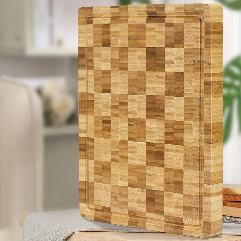 Bamboe Snijplank Groot met Sapgroef Rechthoek Keukenhakblok Dubbelzijdig Duurzaam Natuurlijk Hout Keuken | Sulvida