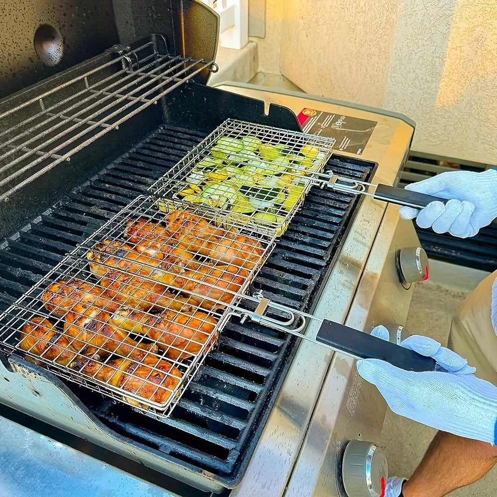 Inklapbaar barbecuerooster roestvrijstaal antiaanbaklaag vlees groente vis tuingrill camping outdoor bbq | Sulvida