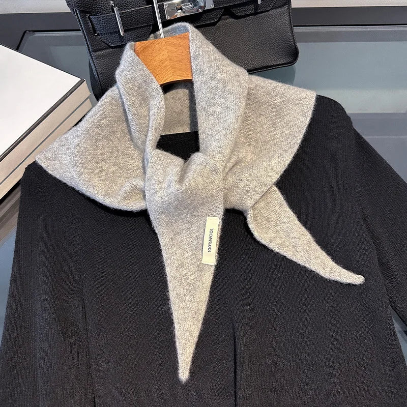 Driehoekige Wollen Sjaal Dames Winterwarm Gebreid Omslagdoek Uni Pashmina Neksjaal Herfst Winter Accessoire | Sulvida